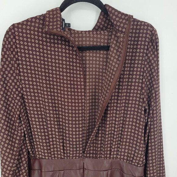 Express Medium Printed Faux leather tie neck long sleeve romper dark academia - Picture 10 of 13